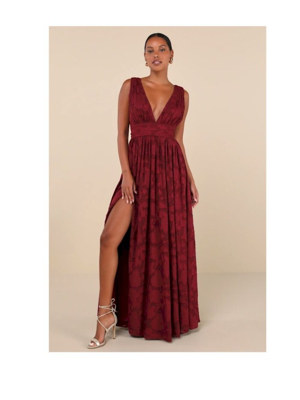 Lulus Sweet Sophistication Burgundy Burnout Floral Maxi Dress Large New NWT
